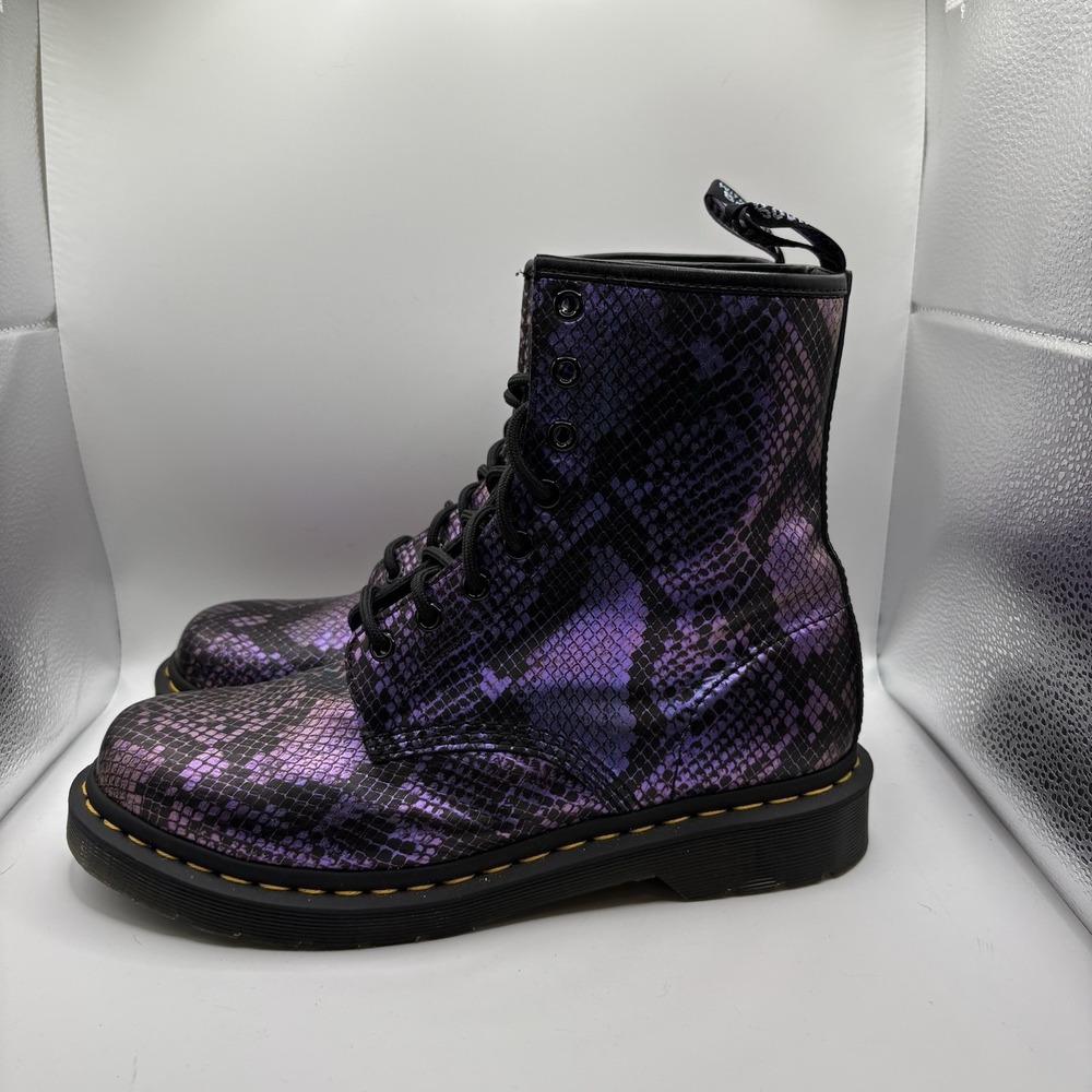 Dr. Martens Women's 10 31027 Pascal Purple Snake Print Leather 8 Eye AnkleBoots